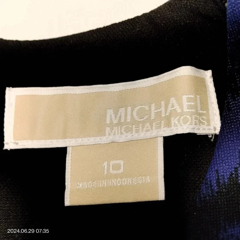 Michael Kors Black/Blue Striped Animal Print Sheath Retro Dress Size 10 C0123